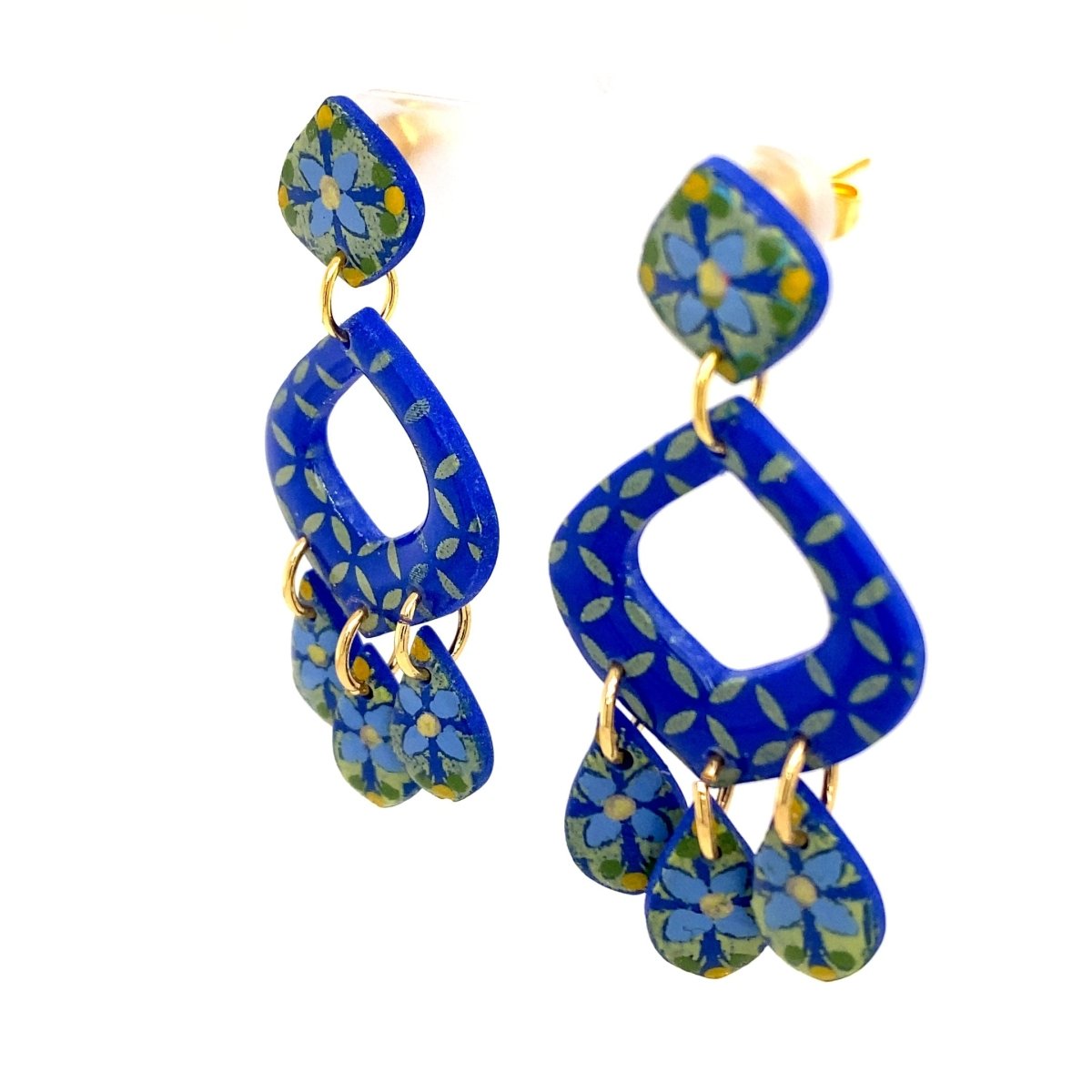 Blue & Green Dangle Earrings With Tile Detail Medium - Maeven in Me