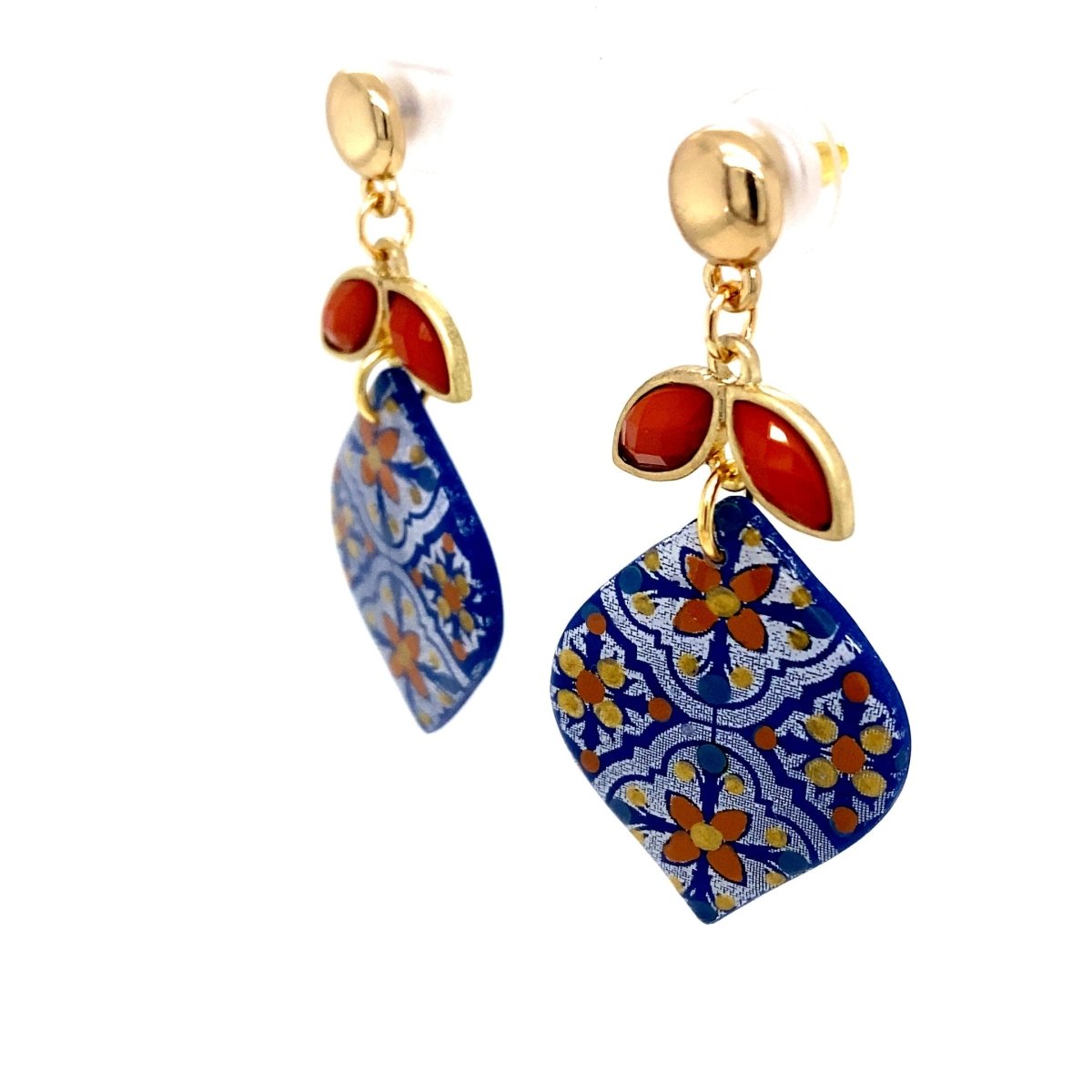 Blue & Orange Dangle Earrings With Tile Detail Large - Maeven in Me