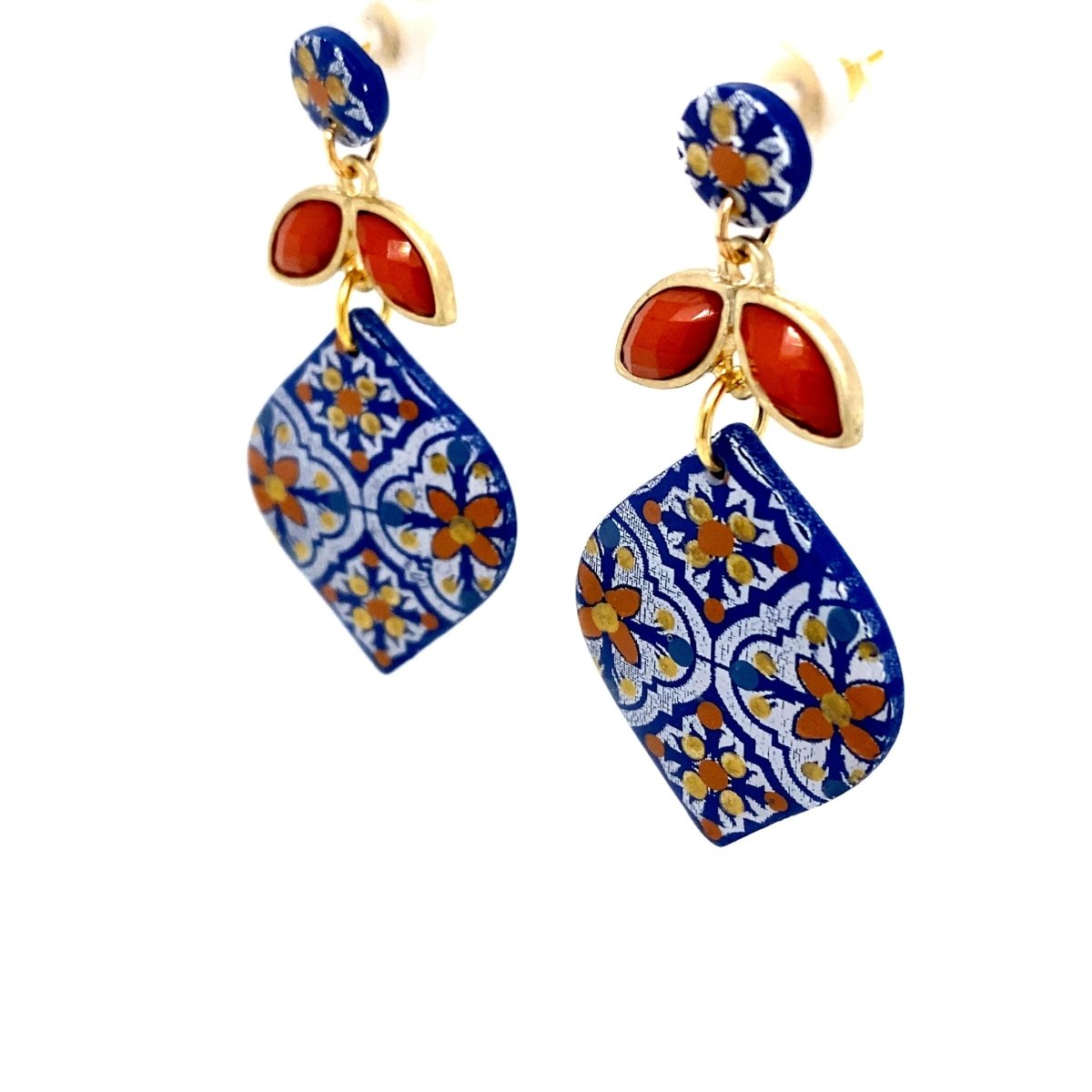 Blue & Orange Dangle Earrings With Tile Detail Large - Maeven in Me