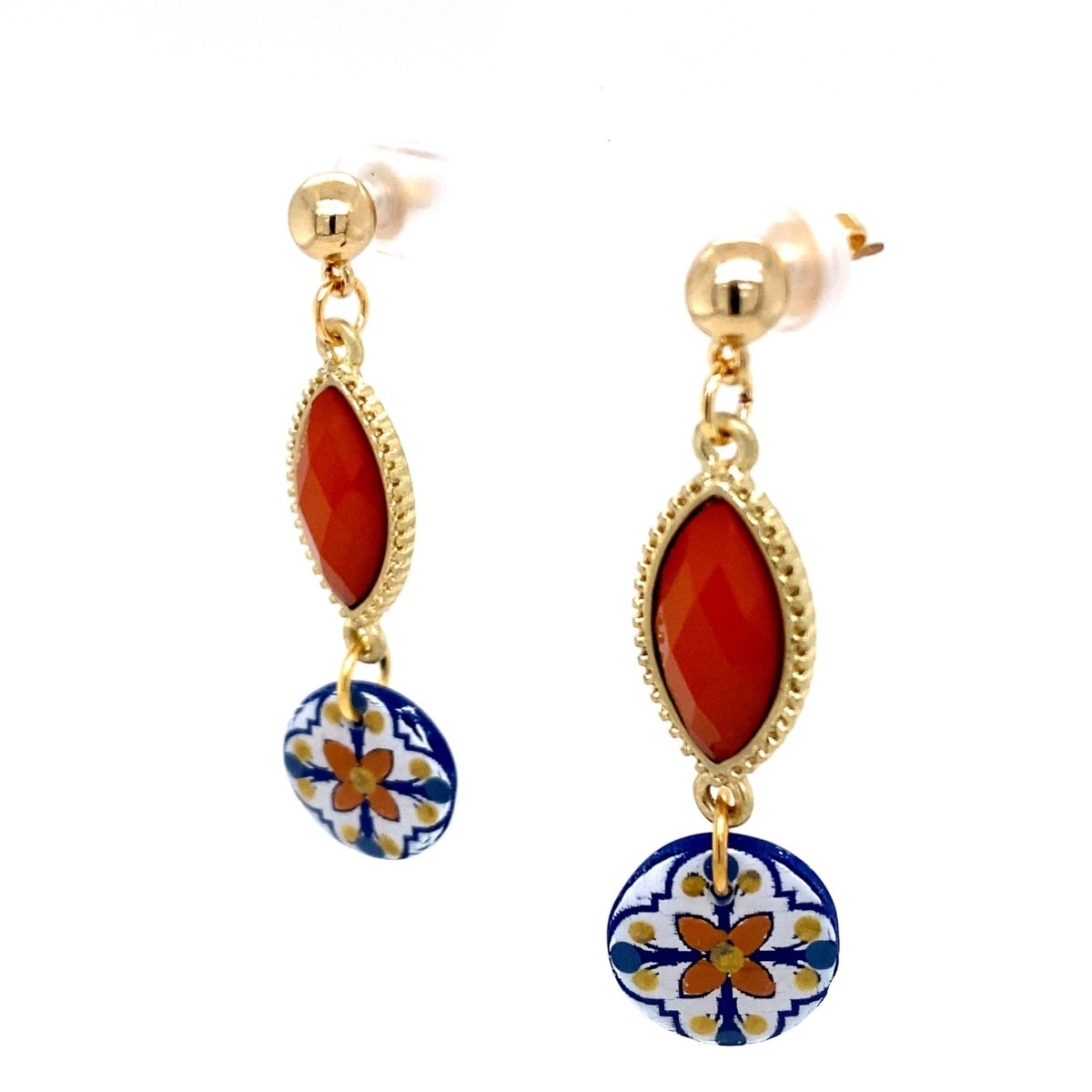 Blue & Orange Dangle Earrings With Tile Detail Small - Maeven in Me