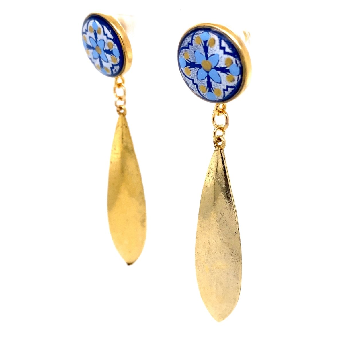Blue & Gold Dangle Earrings With Tile Detail Large - Maeven in Me
