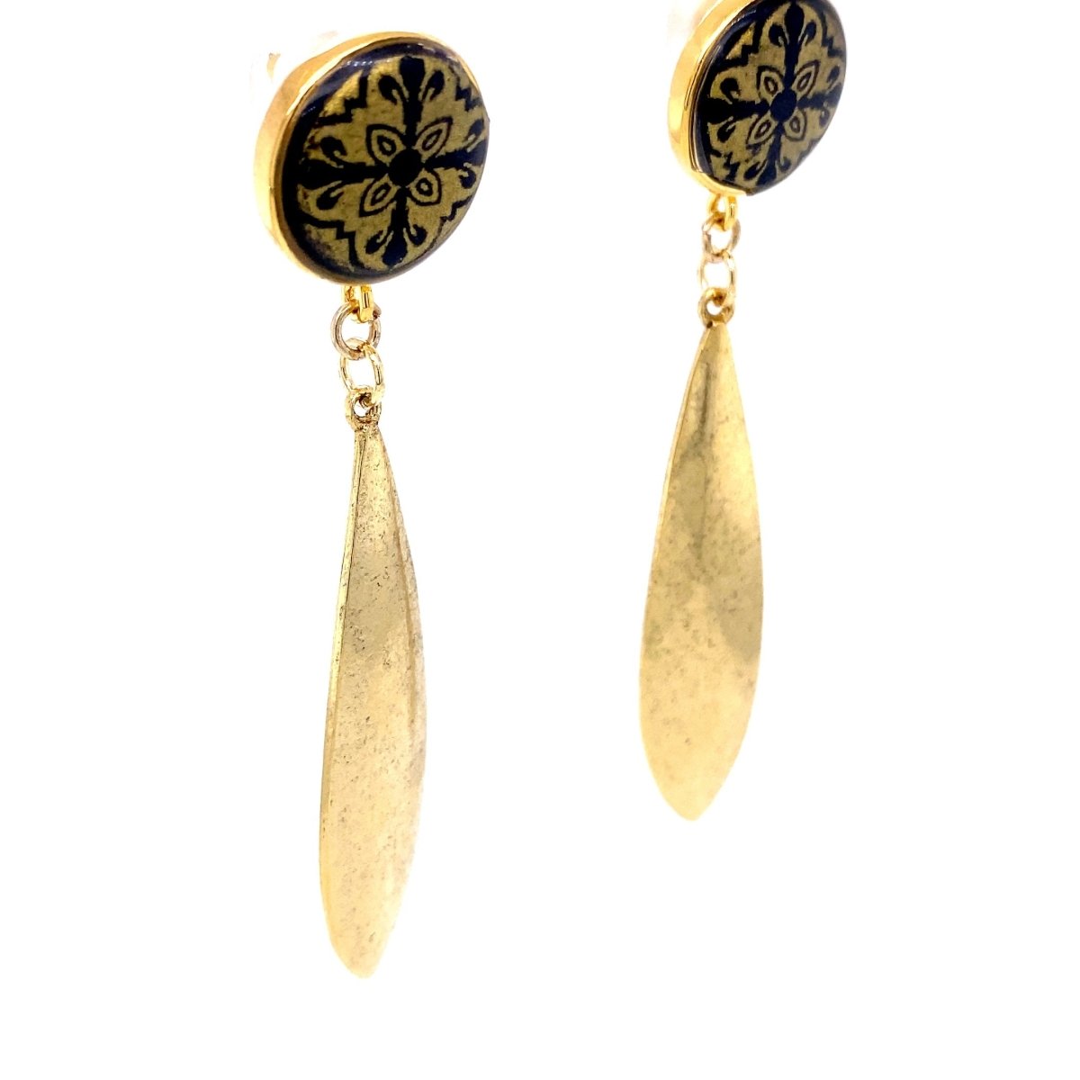 Black & Gold Dangle Earrings With Tile Detail Large - Maeven in Me