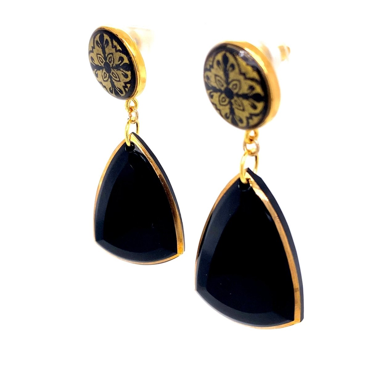 Black & Gold Dangle Earrings With Tile Detail Large - Maeven in Me