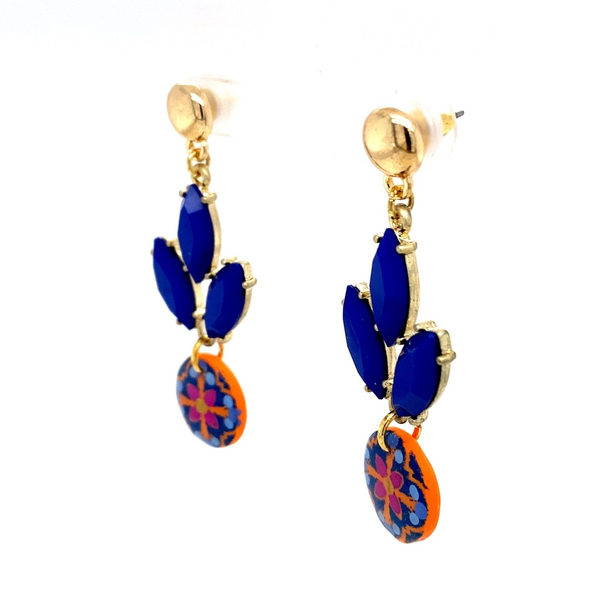 Orange & Blue Dangle Earrings With Tile Detail Medium - Maeven in Me