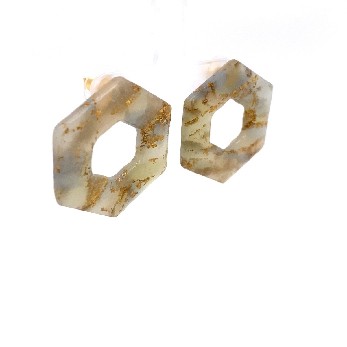 Grey & Gold Stud Earrings With Clay Detail Large - Maeven in Me