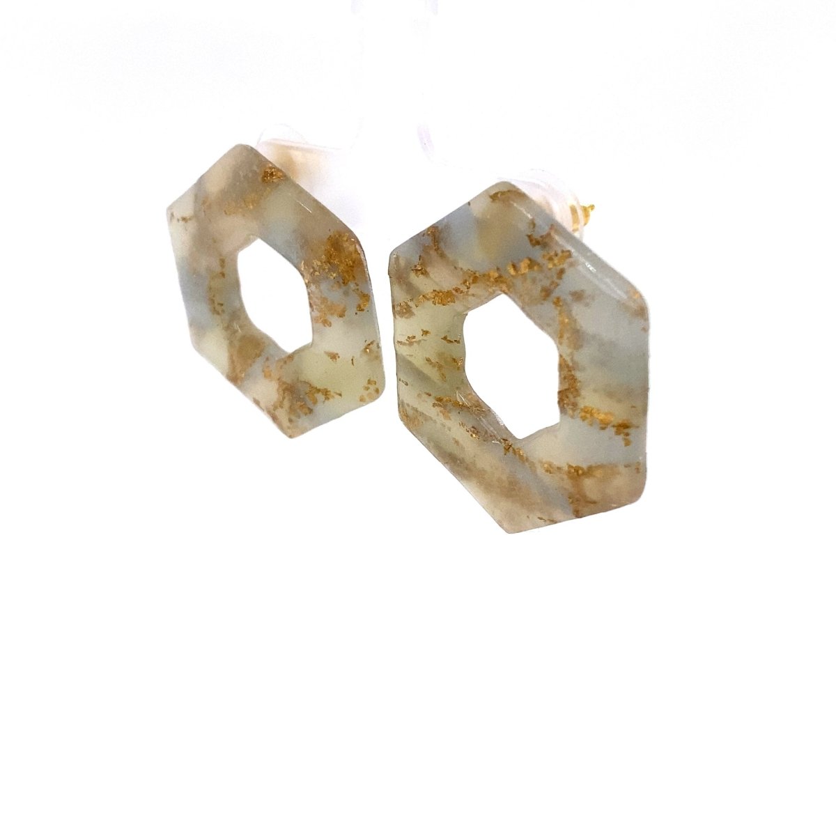 Grey & Gold Stud Earrings With Clay Detail Large - Maeven in Me