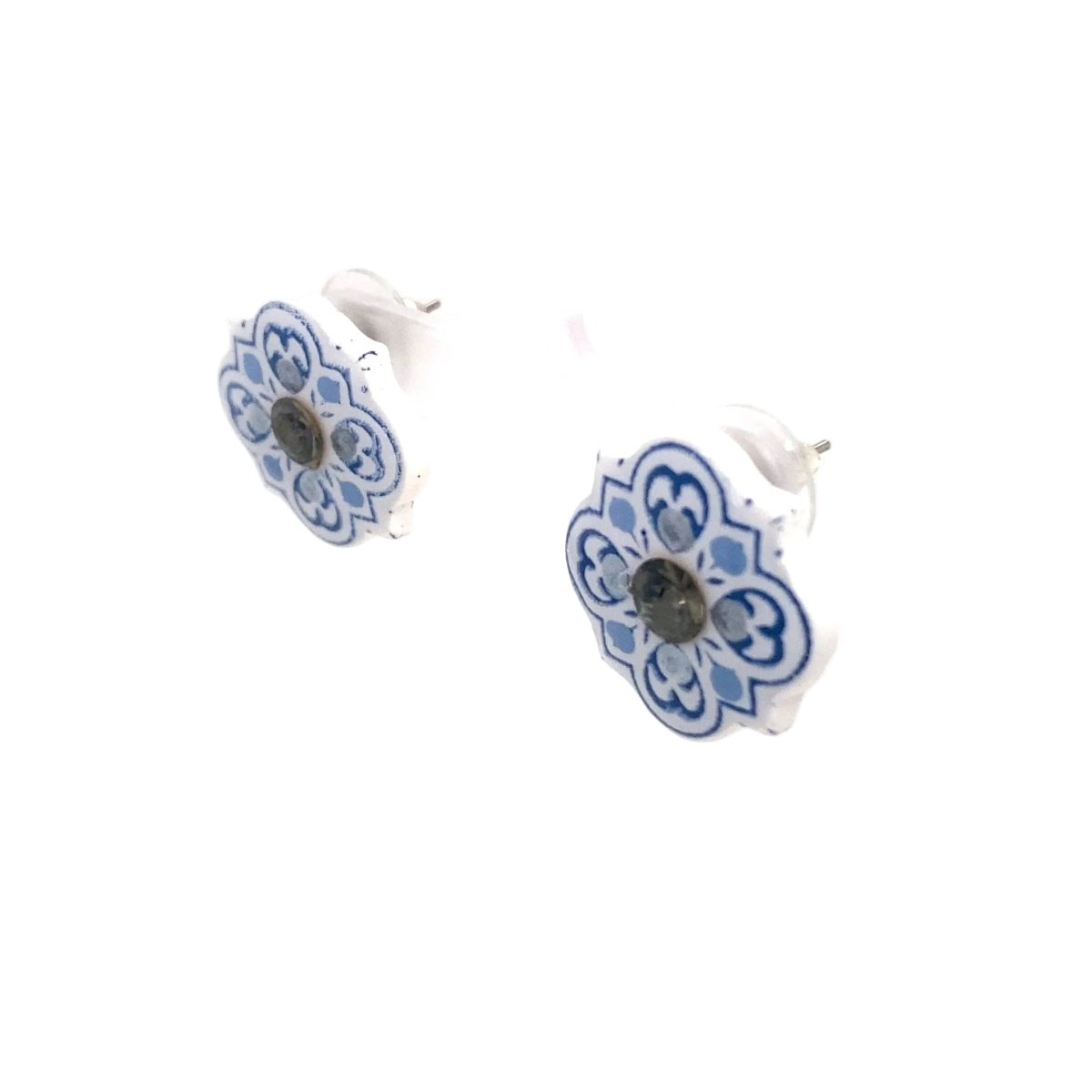 White & Blue Stud Earrings With Tile Detail Small - Maeven in Me