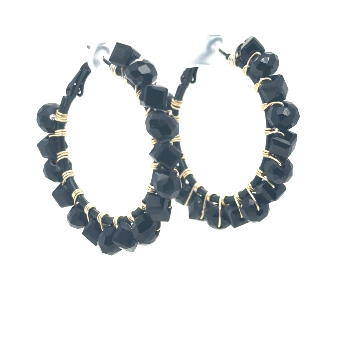 Faceted Black Bead Hoop Earrings - Medium - Maeven in Me