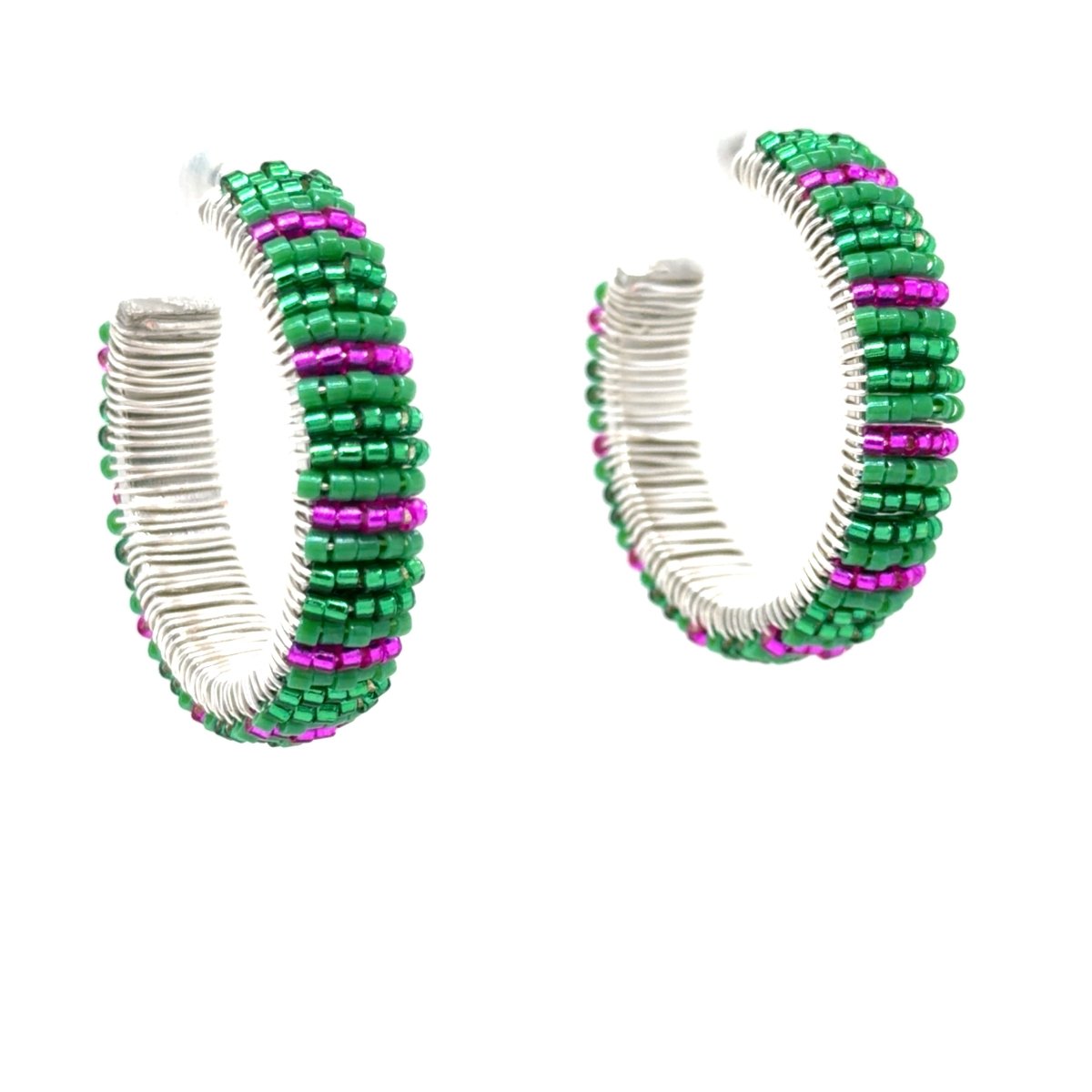 Wicked-Inspired Emerald & Fuchsia Beaded Hoop Earrings – Handmade Magic - Maeven in Me