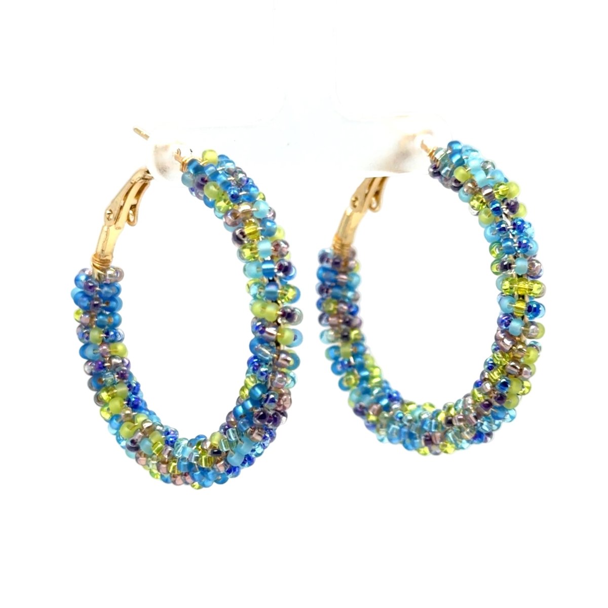 Blue & Green Beaded Hoop Earrings — Medium - Maeven in Me