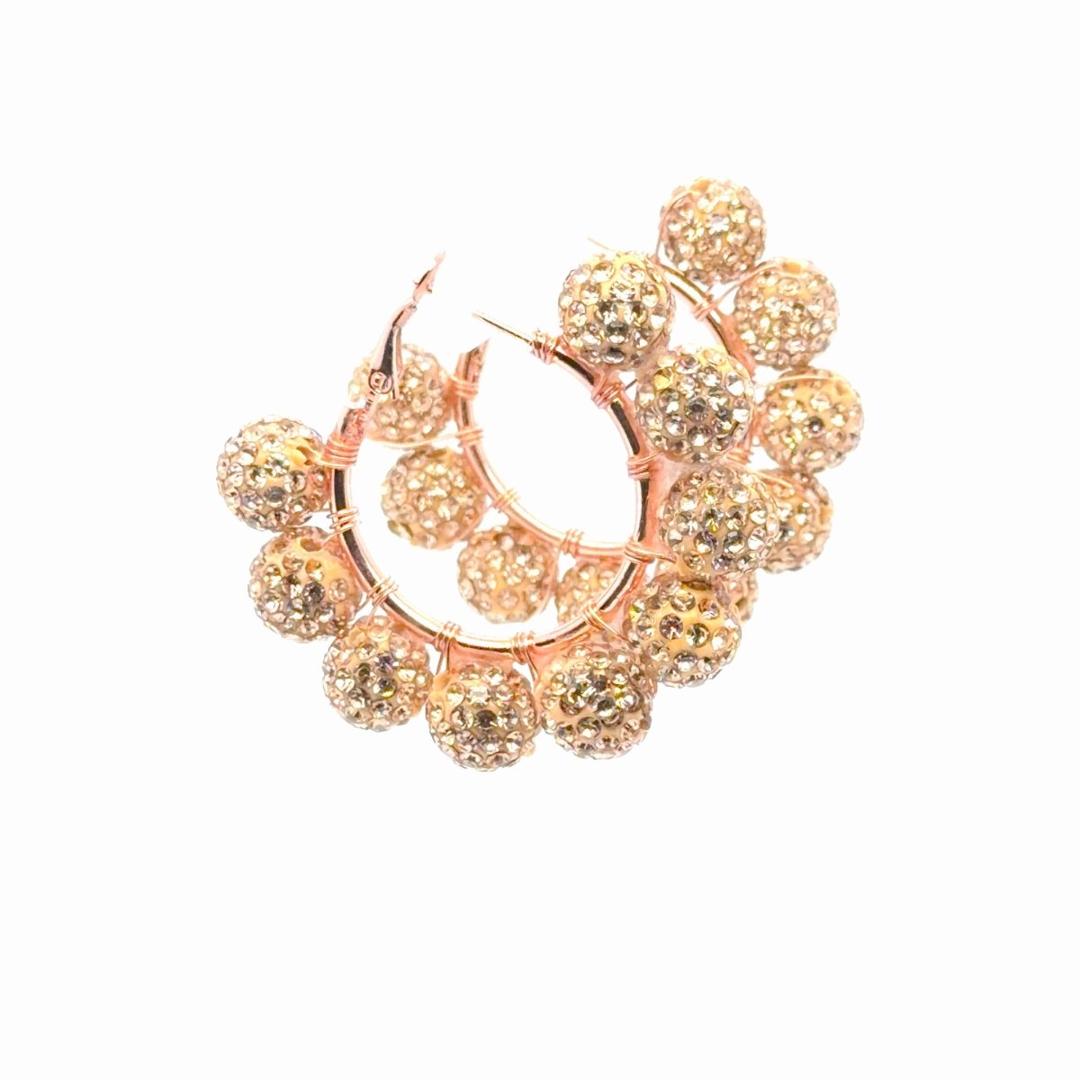 Champagne Rhinestone Ball Rose Gold Hoop Earrings - Maeven in Me
