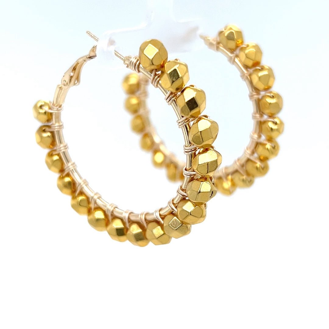 Gold Beaded Gold Hoop Earrings Medium - Maeven in Me