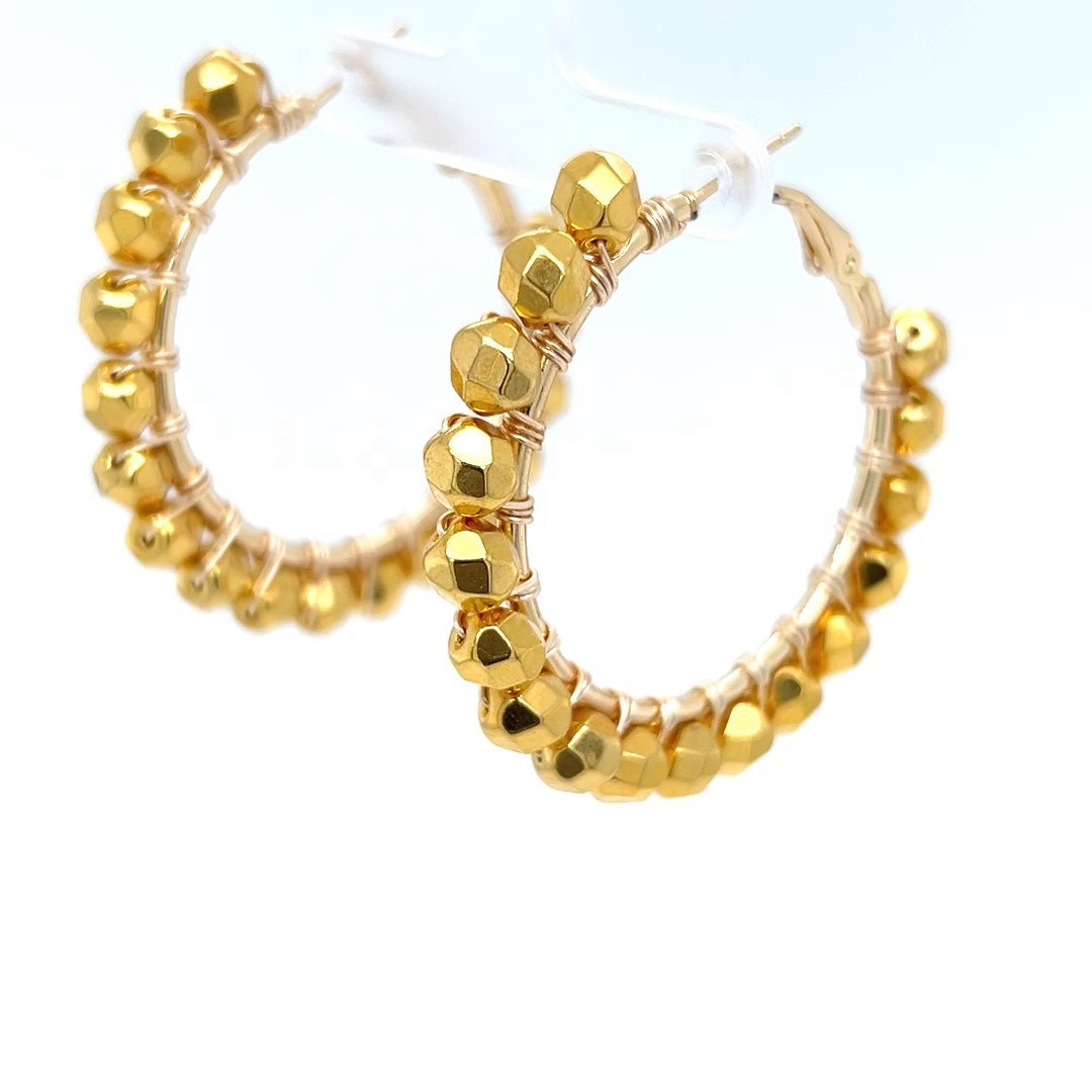 Gold Beaded Gold Hoop Earrings Medium - Maeven in Me