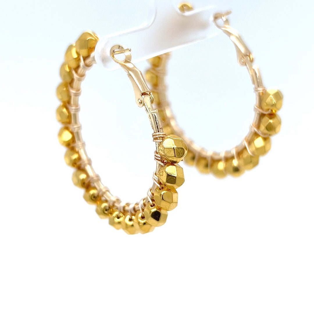 Gold Beaded Gold Hoop Earrings Medium - Maeven in Me