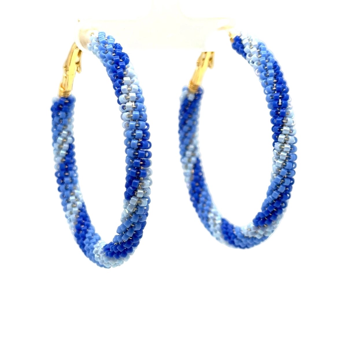 Large Blue Mix Seed Bead Wrapped Gold Hoop Earrings - Maeven in Me
