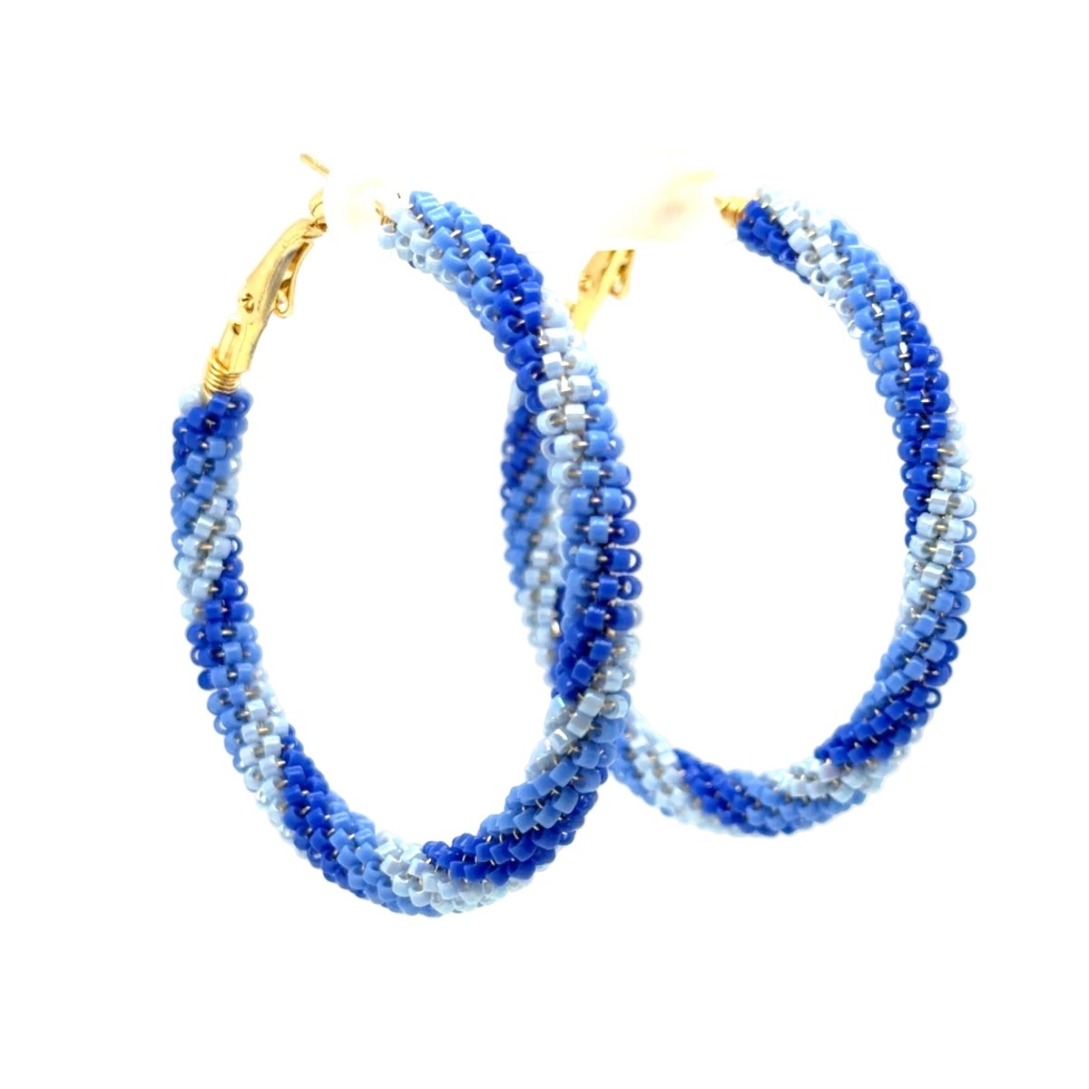 Large Blue Mix Seed Bead Wrapped Gold Hoop Earrings - Maeven in Me
