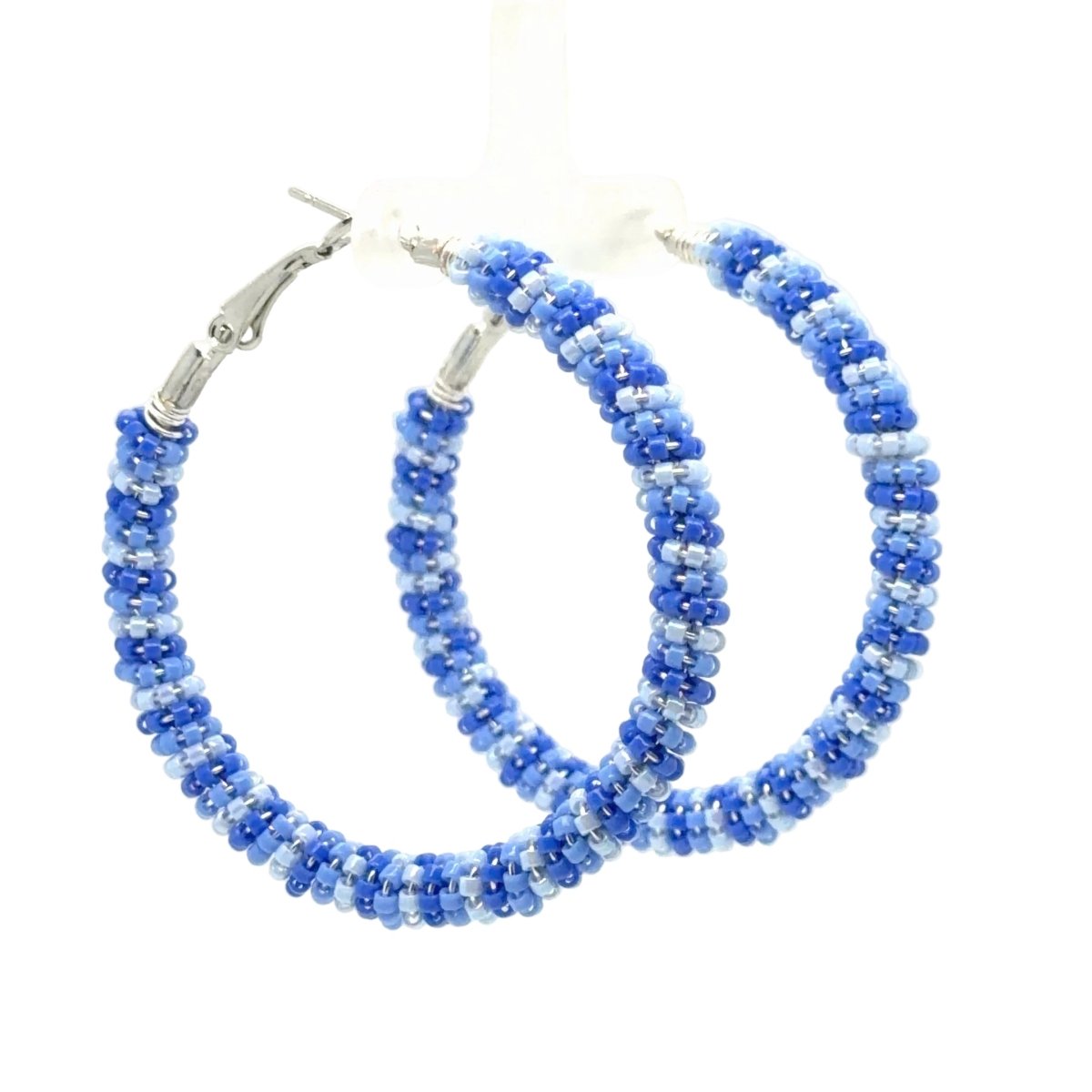 Large Blue Mix Seed Bead Wrapped Hoop Earrings - Maeven in Me