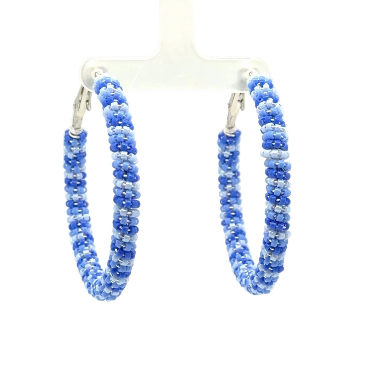 Large Blue Mix Seed Bead Wrapped Hoop Earrings - Maeven in Me