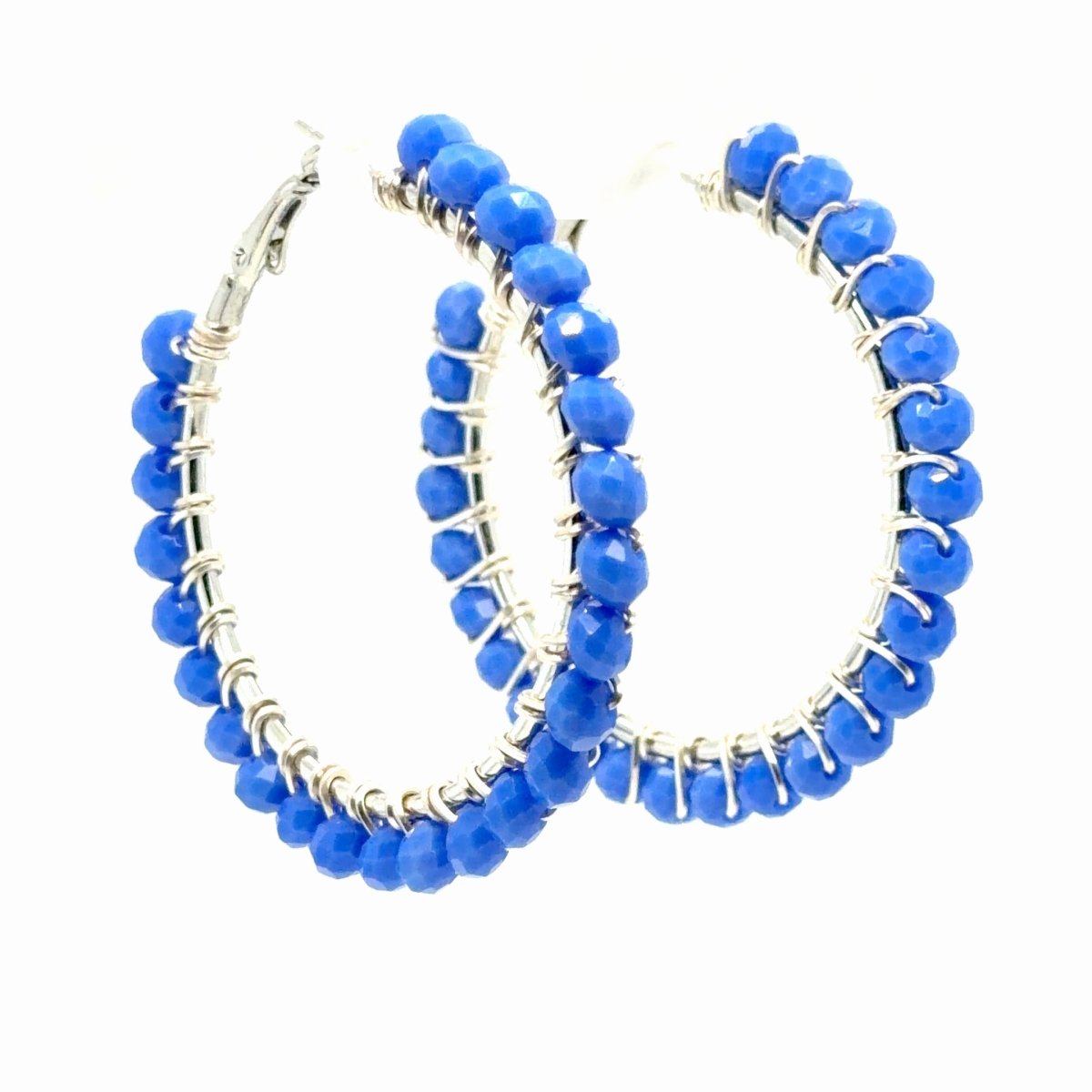 Large Cobalt Blue Beaded Hoop Earrings - Maeven in Me
