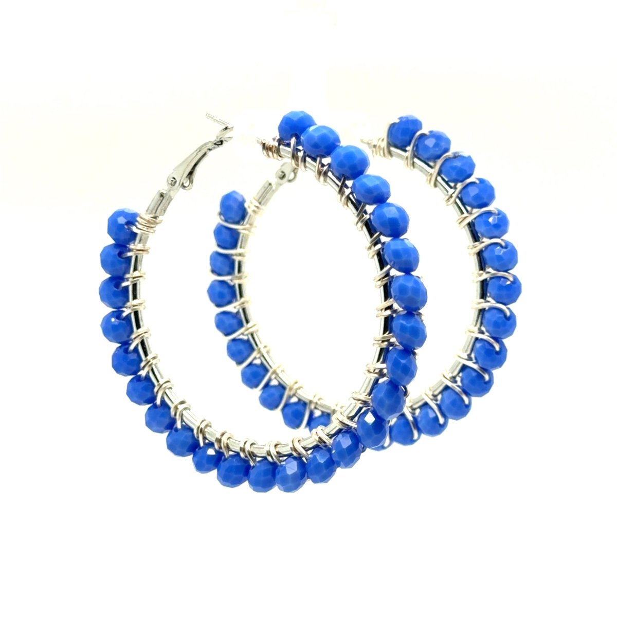 Large Cobalt Blue Beaded Hoop Earrings - Maeven in Me