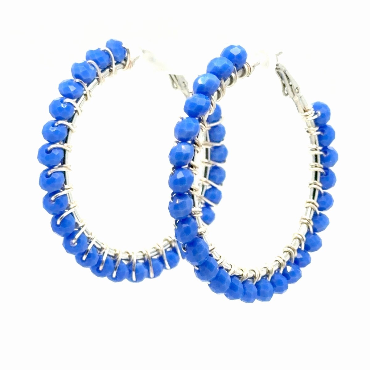 Large Cobalt Blue Beaded Hoop Earrings - Maeven in Me