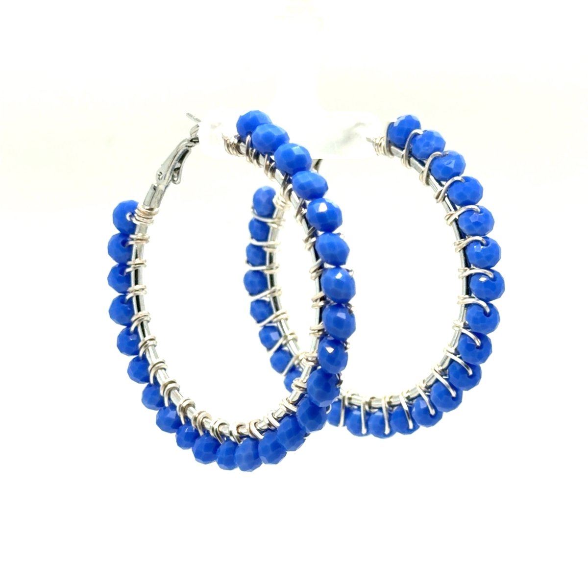 Large Cobalt Blue Beaded Hoop Earrings - Maeven in Me