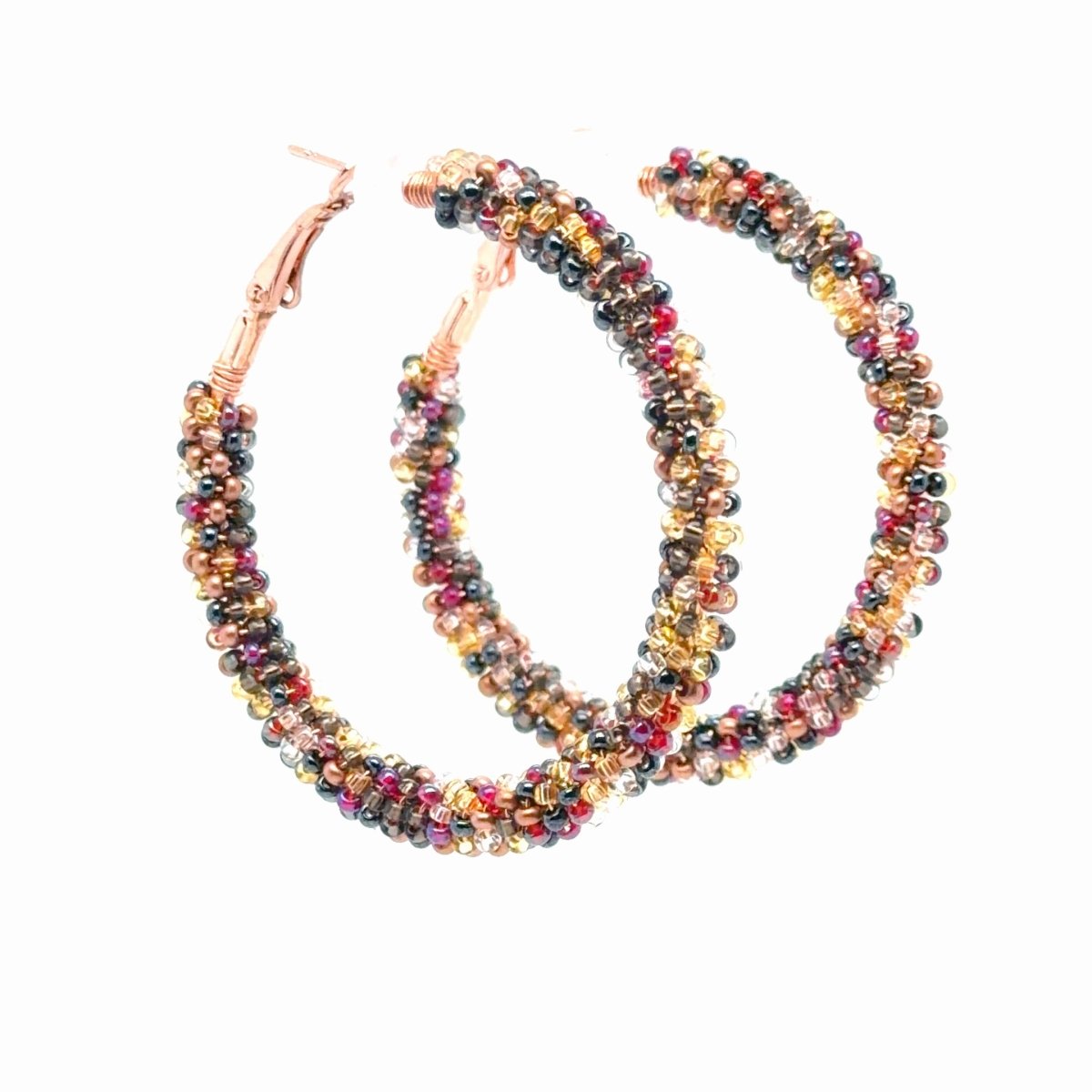 Large Copper Mix Seed Bead Wrapped Hoop Earrings - Maeven in Me