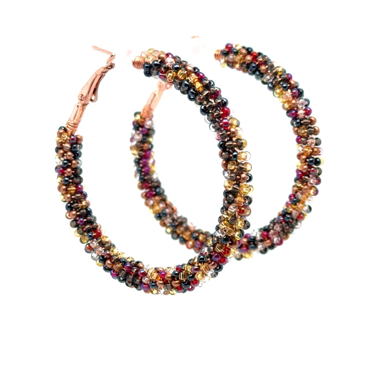 Large Copper Mix Seed Bead Wrapped Hoop Earrings - Maeven in Me