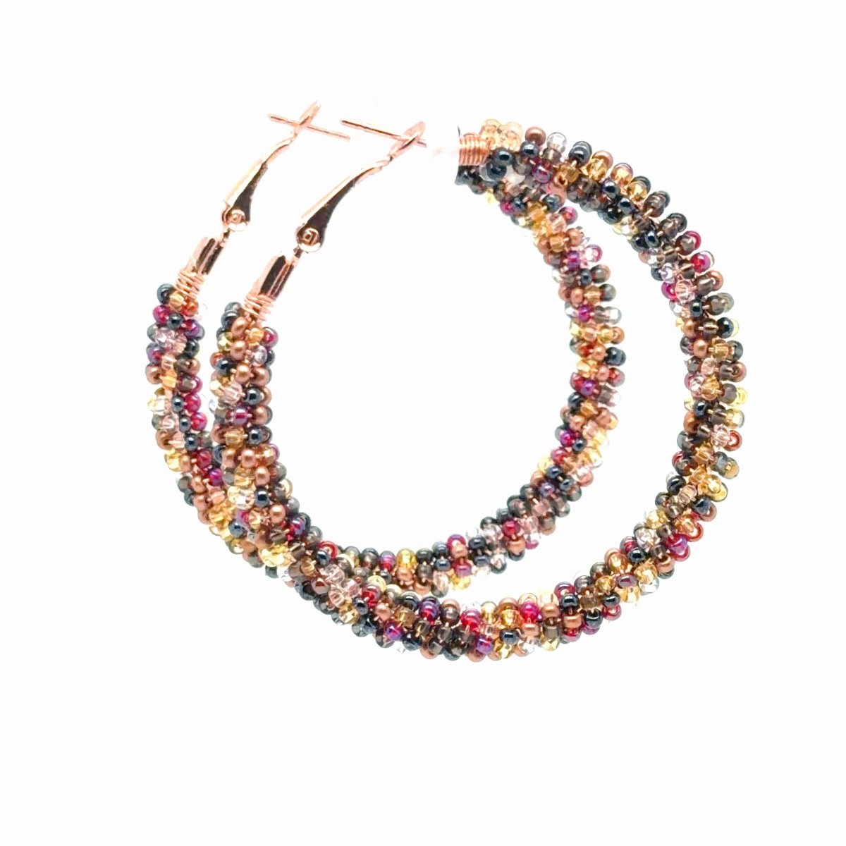 Large Copper Mix Seed Bead Wrapped Hoop Earrings - Maeven in Me