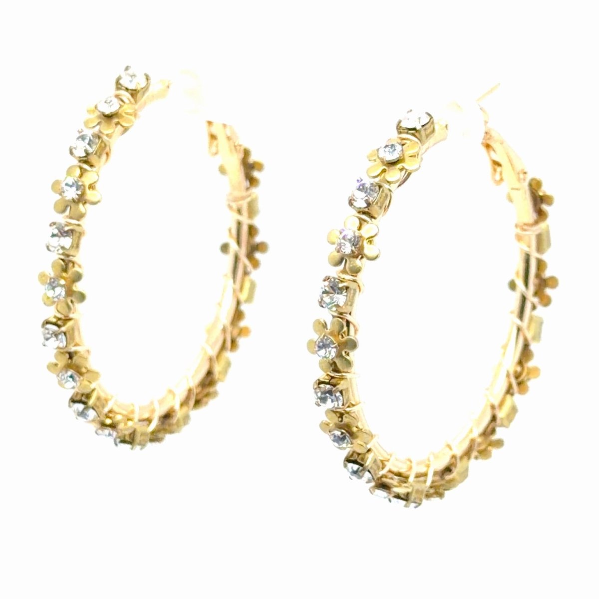 Large Gold Floral & Rhinestone Hoop Earrings - Maeven in Me