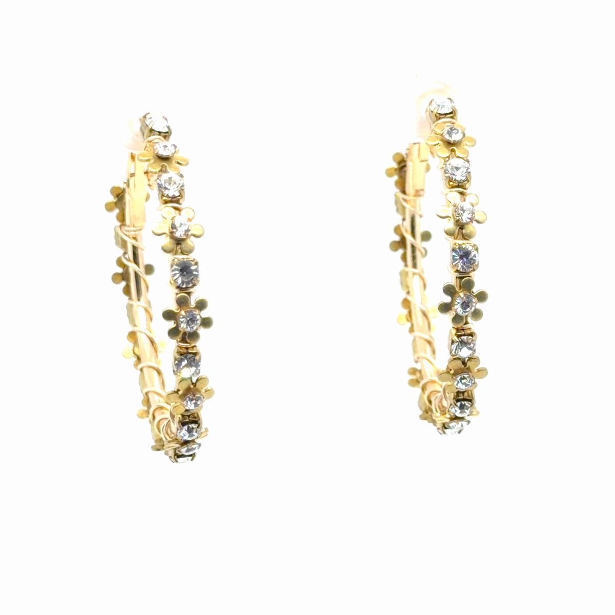 Large Gold Floral & Rhinestone Hoop Earrings - Maeven in Me