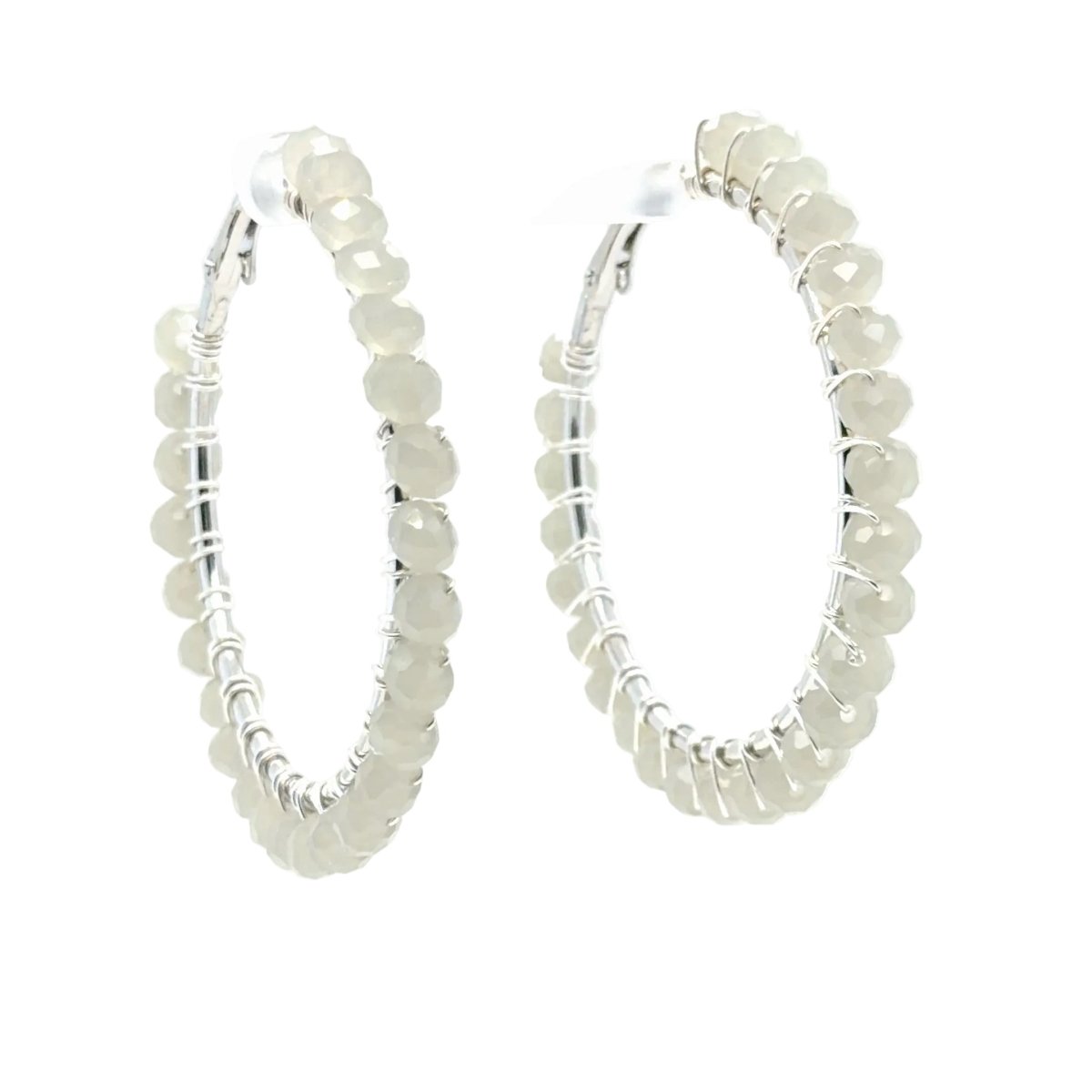 Large Grey Briolette Beaded Hoop Earrings - Maeven in Me
