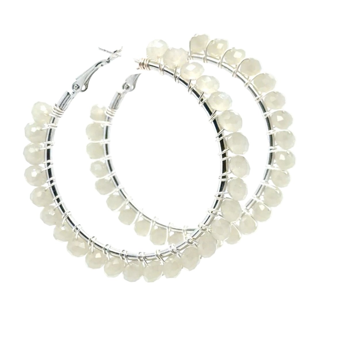 Large Grey Briolette Beaded Hoop Earrings - Maeven in Me