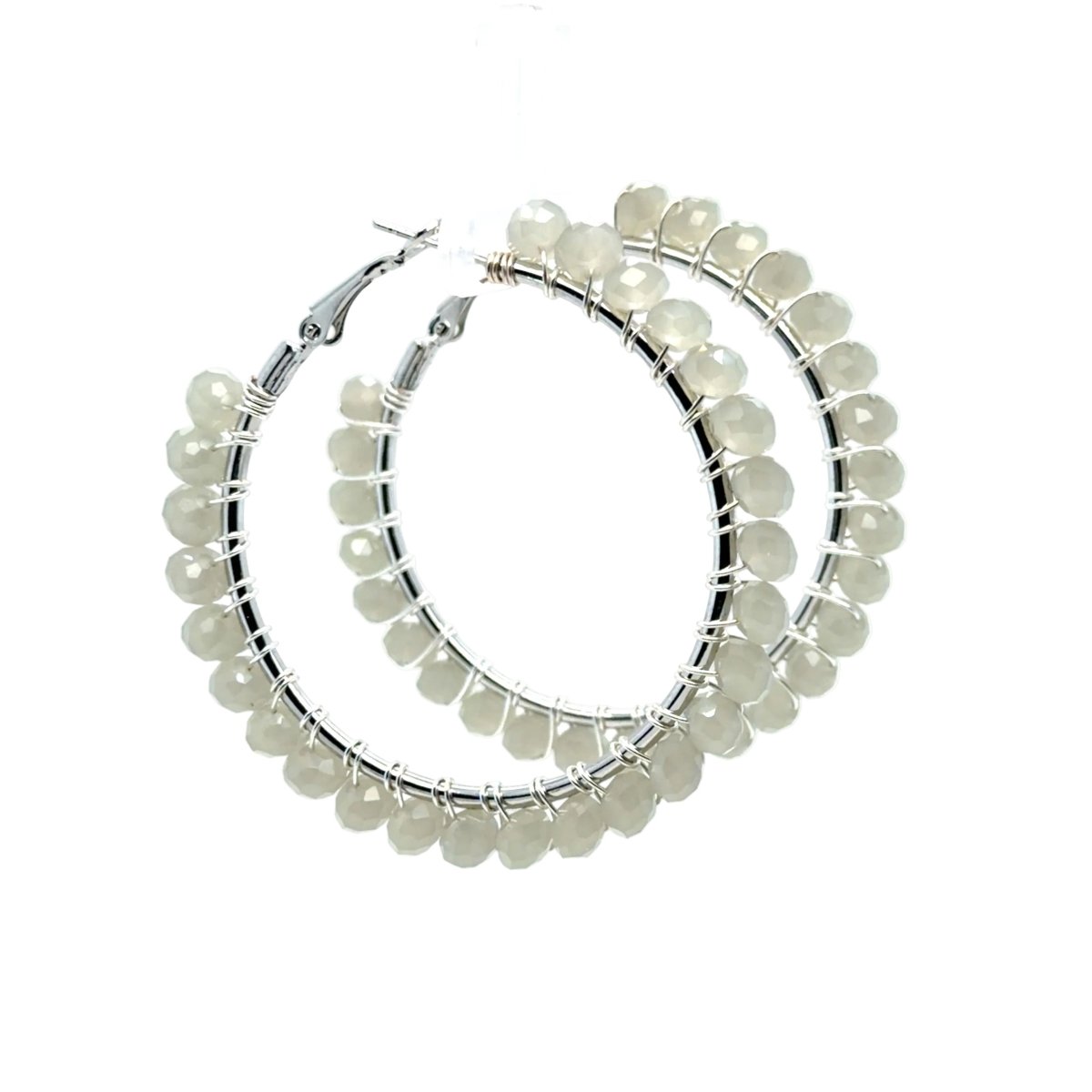 Large Grey Briolette Beaded Hoop Earrings - Maeven in Me