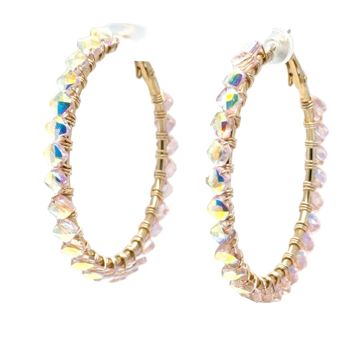 Large Iridescent Crystal Beaded Hoop Earrings – Gold Wire-Wrapped - Maeven in Me