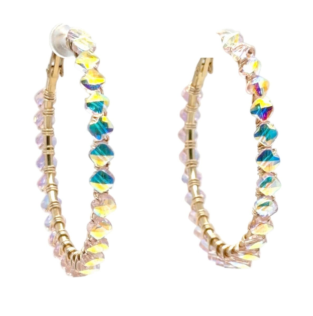 Large Iridescent Crystal Beaded Hoop Earrings – Gold Wire-Wrapped - Maeven in Me