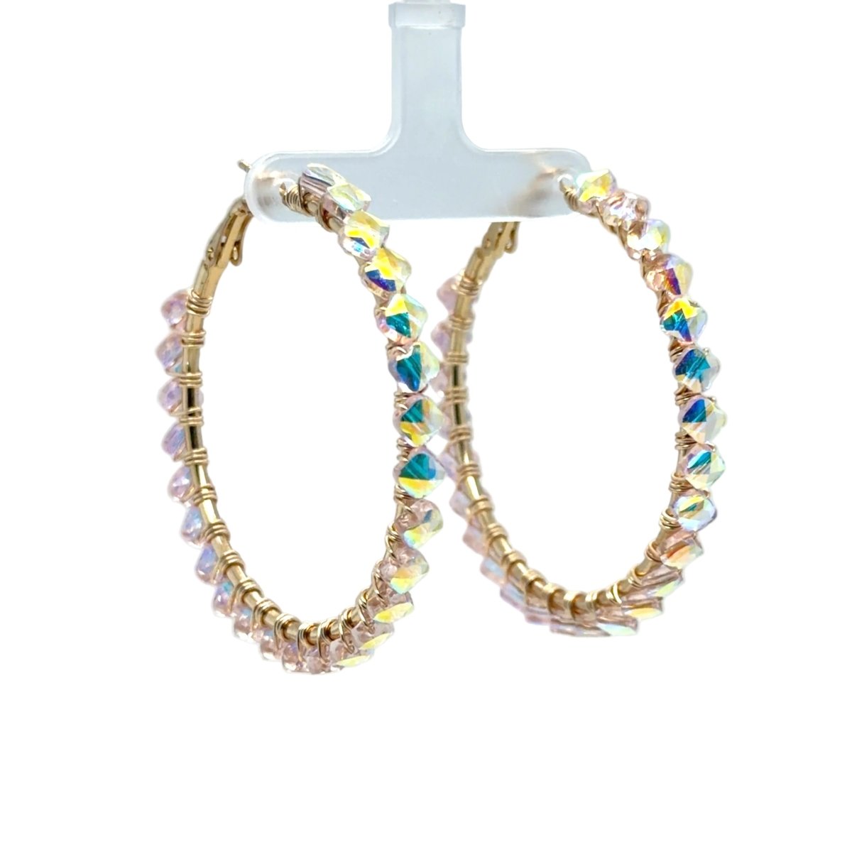 Large Iridescent Crystal Beaded Hoop Earrings – Gold Wire-Wrapped - Maeven in Me