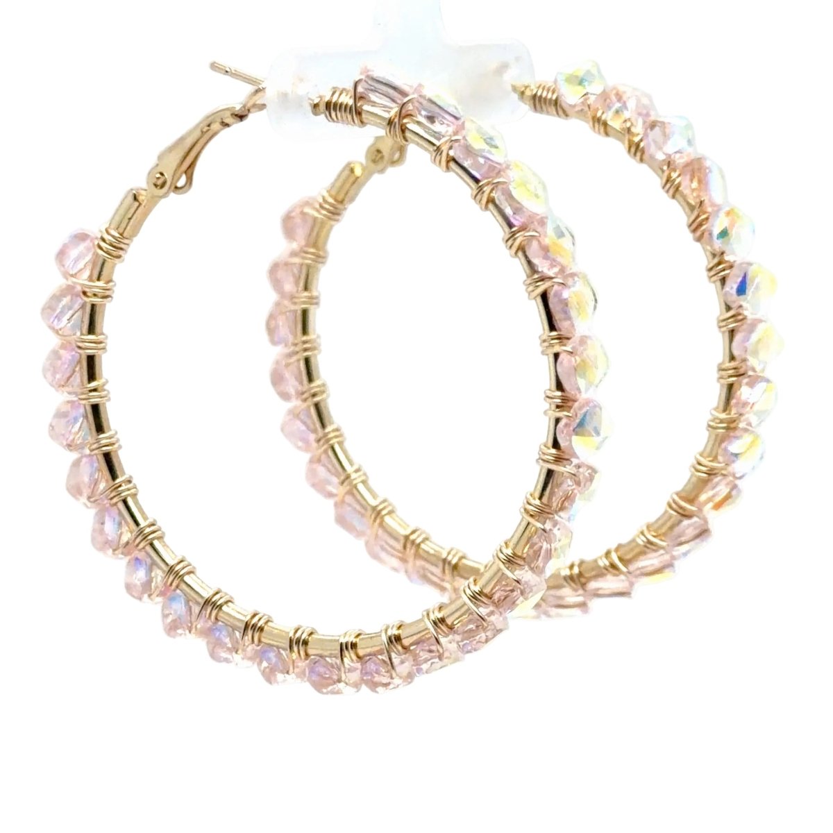 Large Iridescent Crystal Beaded Hoop Earrings – Gold Wire-Wrapped - Maeven in Me