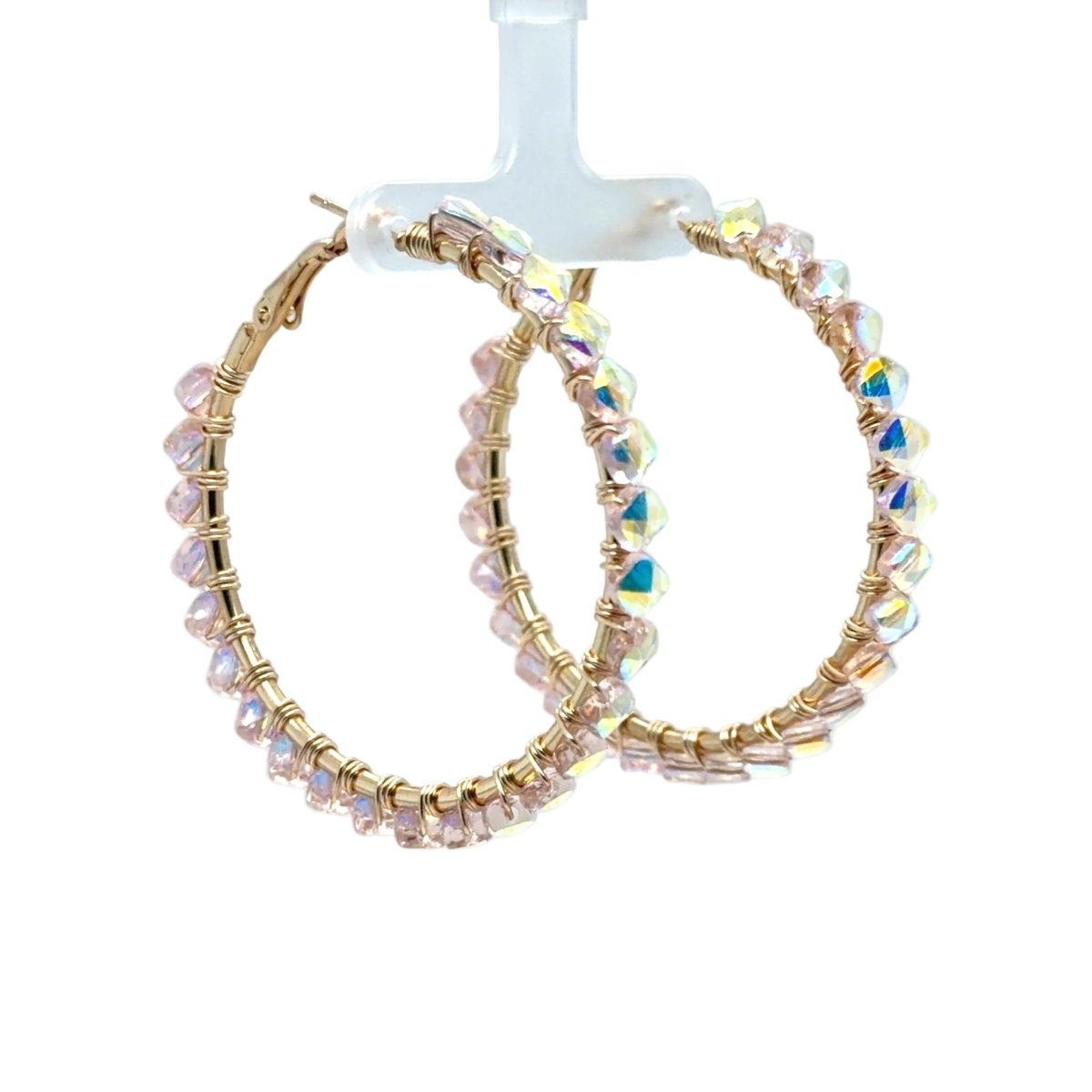 Large Iridescent Crystal Beaded Hoop Earrings – Gold Wire-Wrapped - Maeven in Me