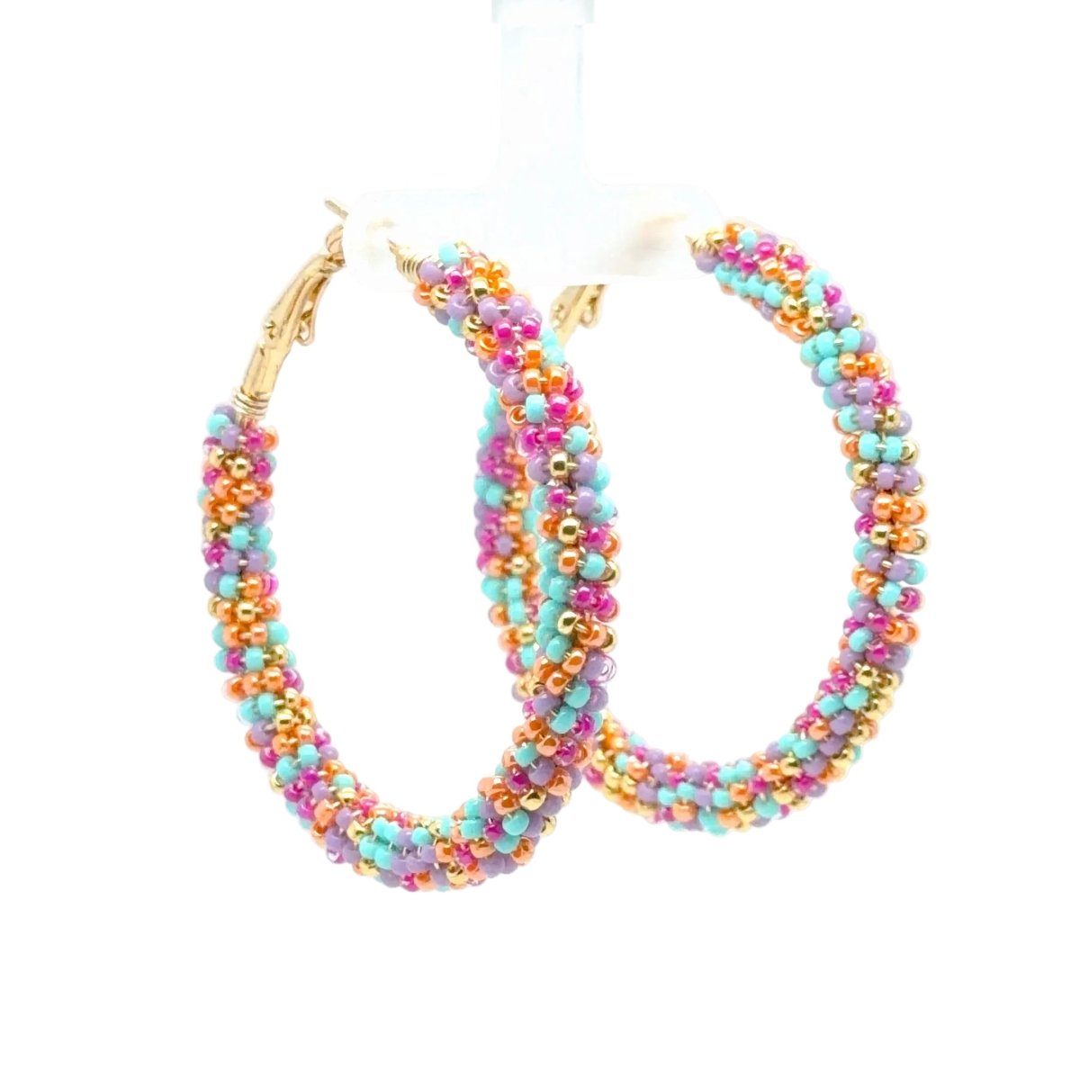 Large Multicolor Seed Bead Hoop Earrings - Maeven in Me
