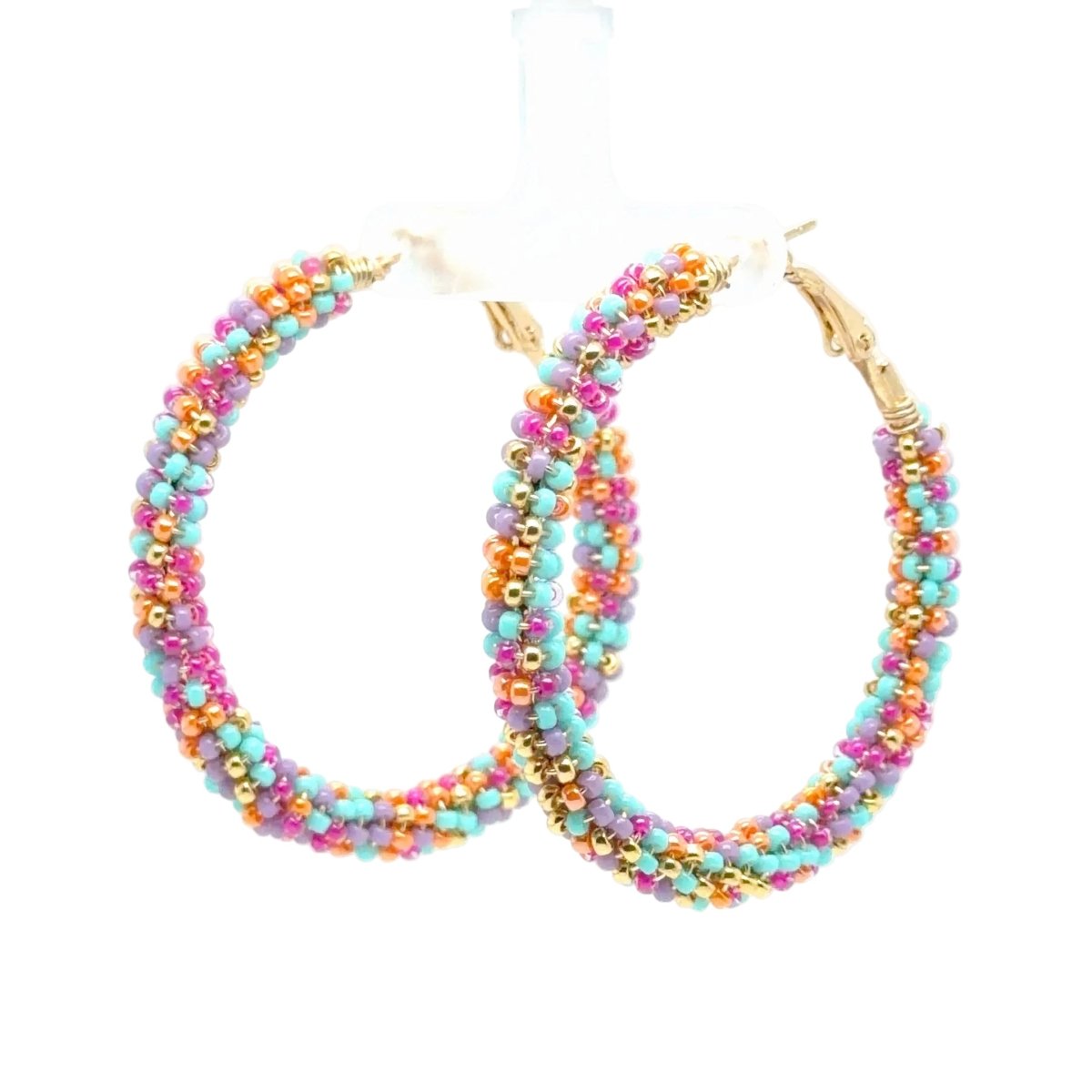 Large Multicolor Seed Bead Hoop Earrings - Maeven in Me