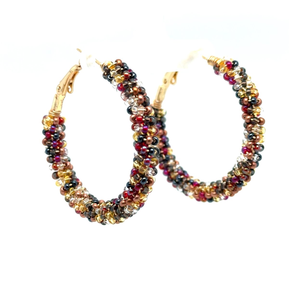 Medium Copper Mix Seed Bead Wrapped Hoop Earrings - Maeven in Me