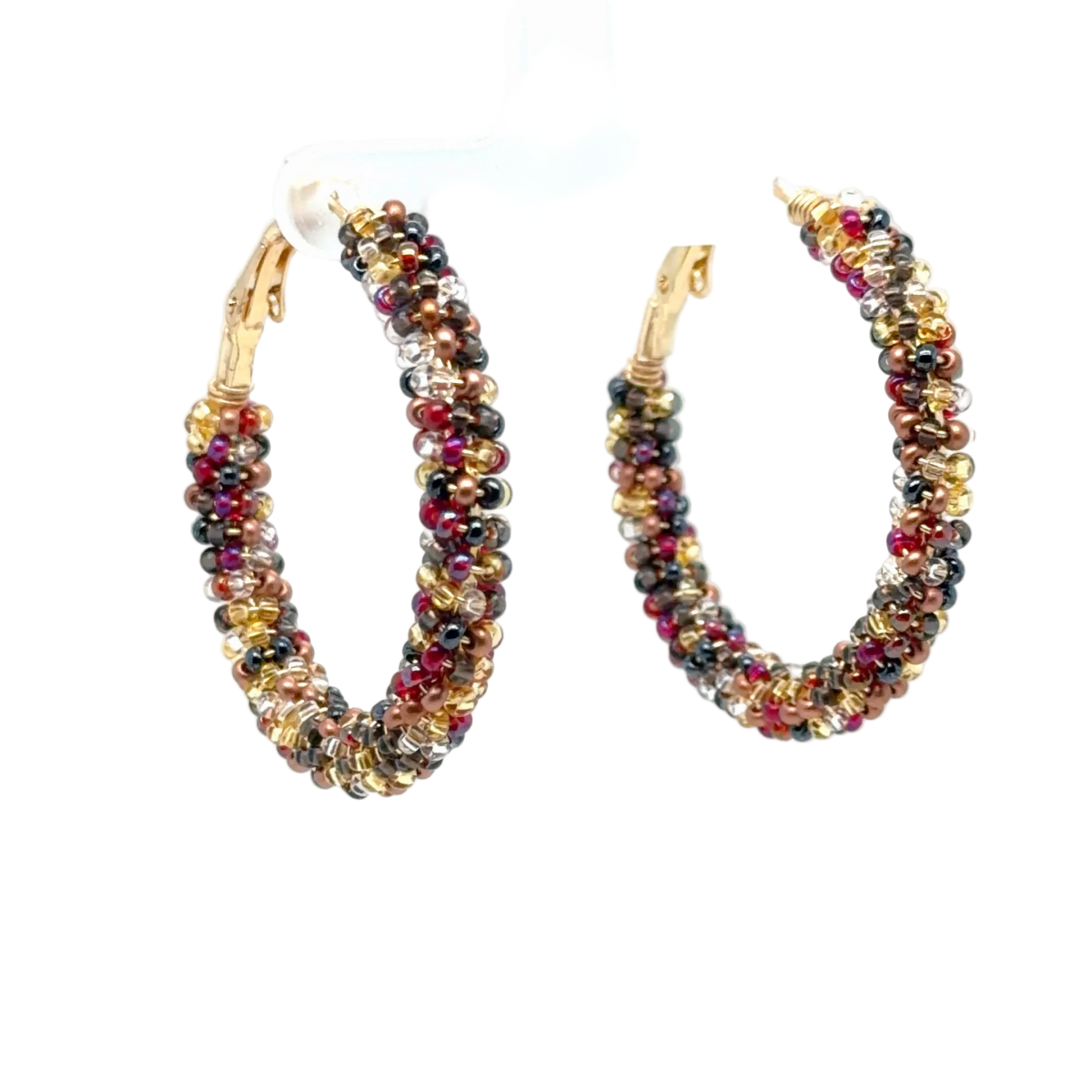 Medium Copper Mix Seed Bead Wrapped Hoop Earrings - Maeven in Me