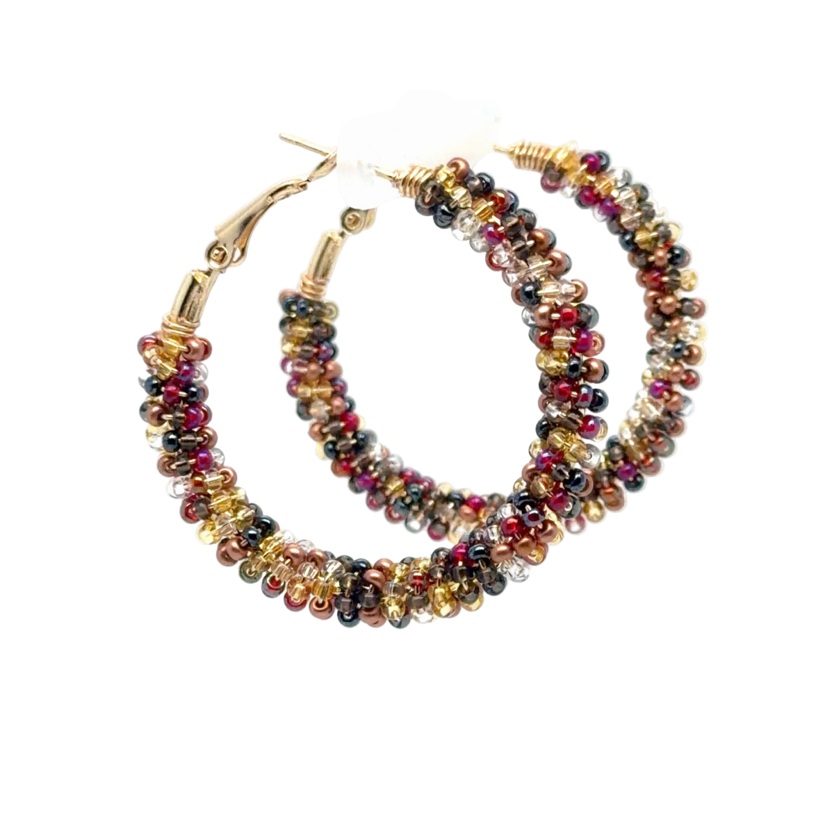 Medium Copper Mix Seed Bead Wrapped Hoop Earrings - Maeven in Me
