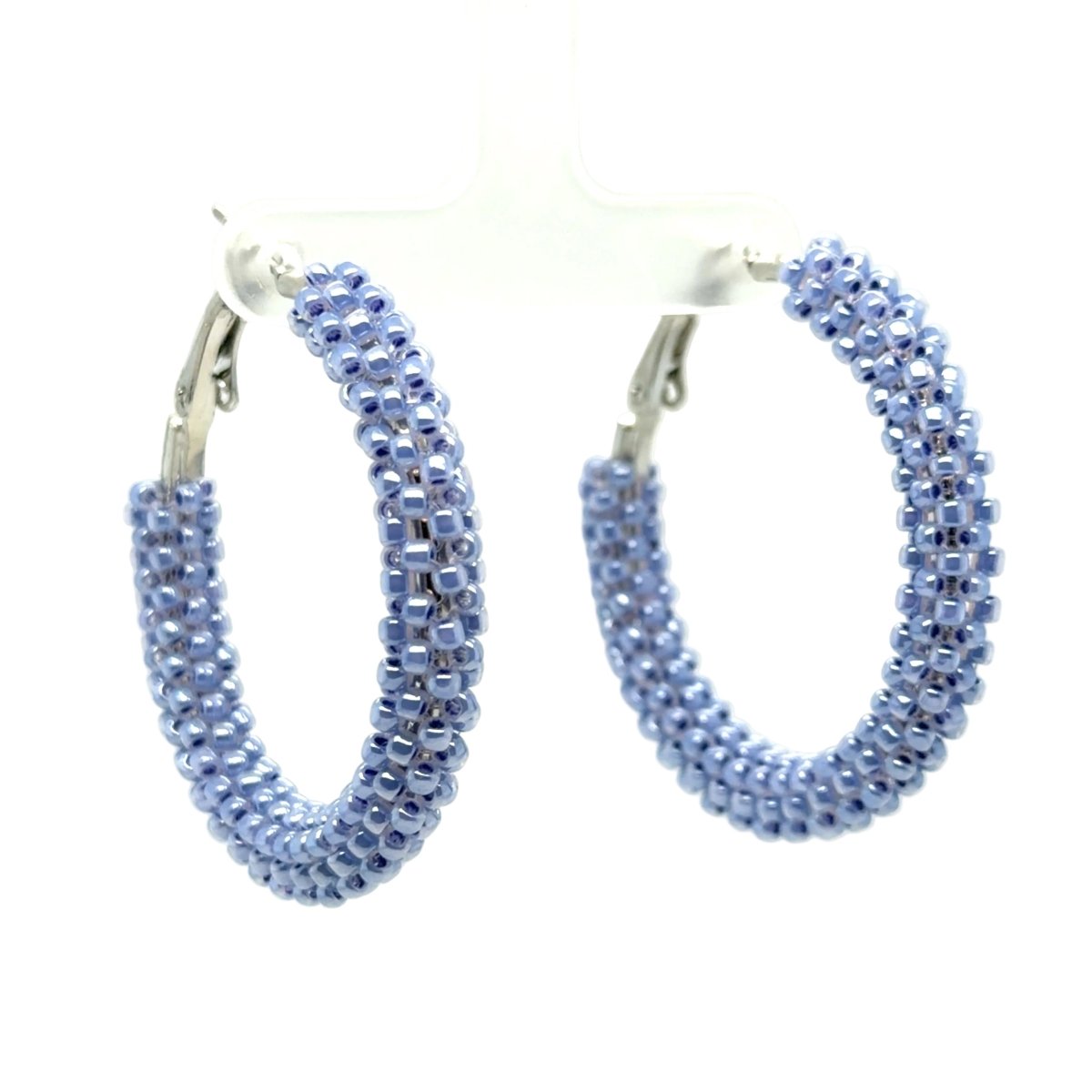 Medium Periwinkle Seed Bead Encrusted Hoop Earrings - Maeven in Me