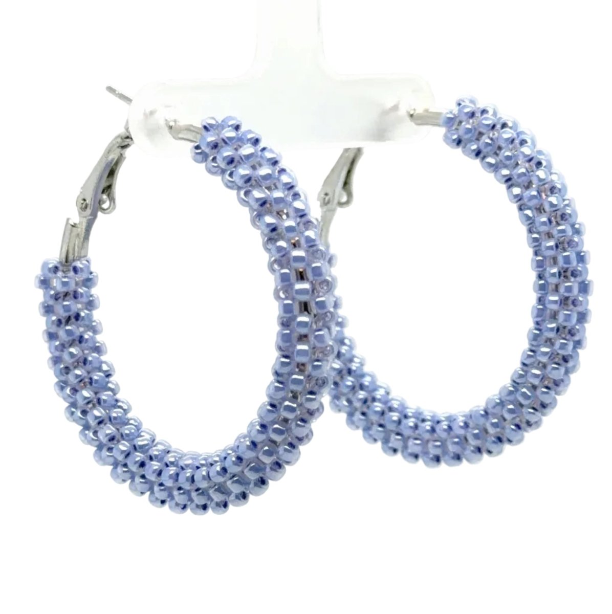 Medium Periwinkle Seed Bead Encrusted Hoop Earrings - Maeven in Me