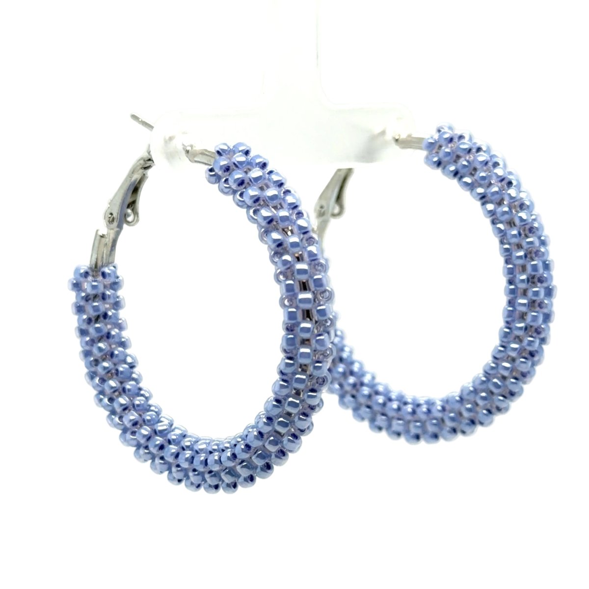 Medium Periwinkle Seed Bead Encrusted Hoop Earrings - Maeven in Me