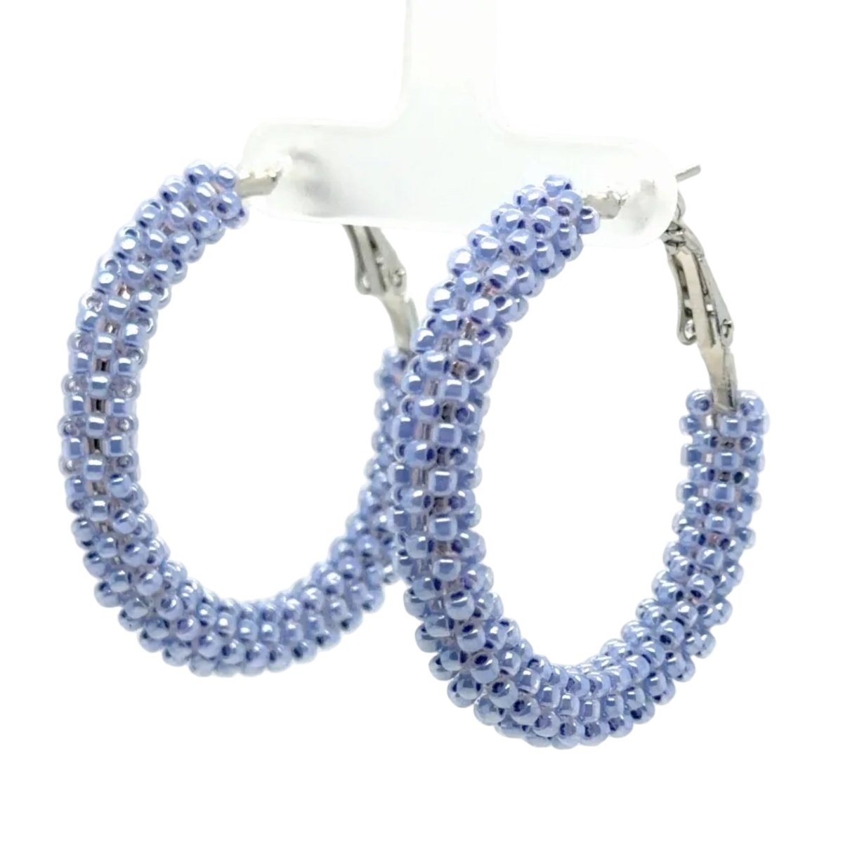 Medium Periwinkle Seed Bead Encrusted Hoop Earrings - Maeven in Me