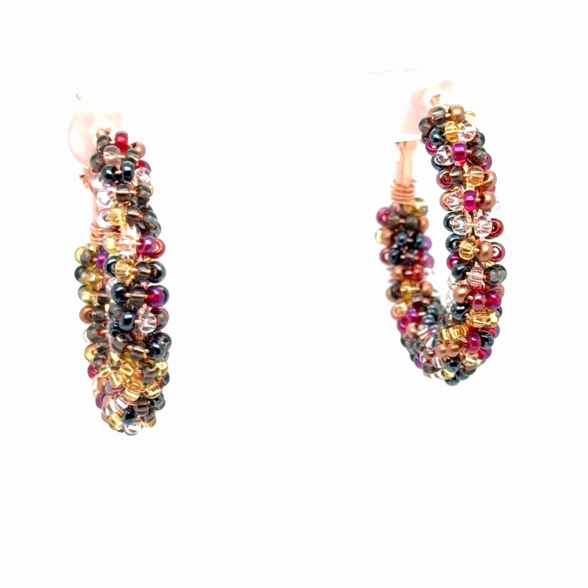 Small Copper Mix Seed Bead Wrapped Hoop Earrings - Maeven in Me