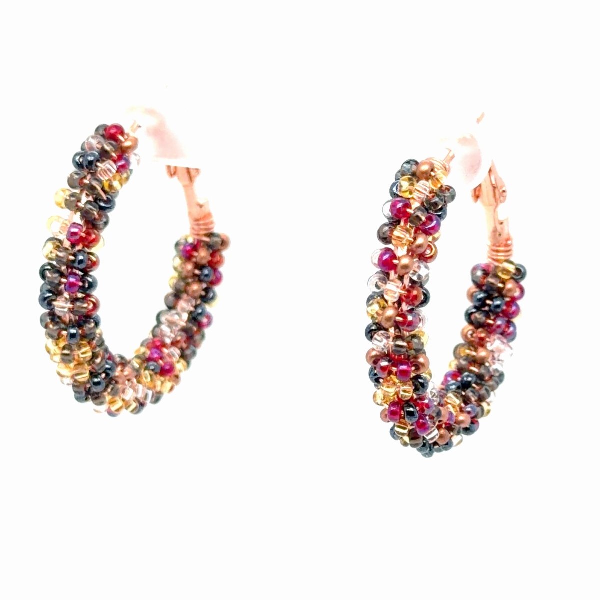 Small Copper Mix Seed Bead Wrapped Hoop Earrings - Maeven in Me